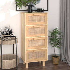 Credenza Marrone 40x30x90cm Legno Massello Pino Rattan Naturale cod mxl 12476