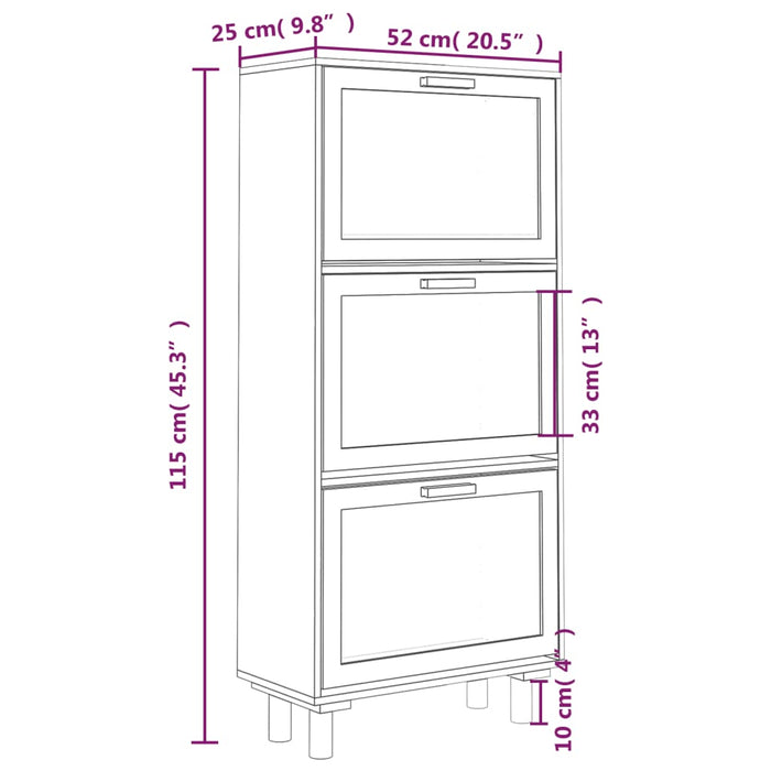 Scarpiera Marrone 52x25x115 Legno Multistrato e Rattan Naturale cod mxl 40924