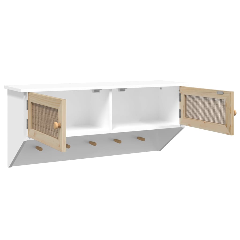 Appendiabiti a Muro Bianco Legno Multistrato e Rattan Naturale cod mxl 33019