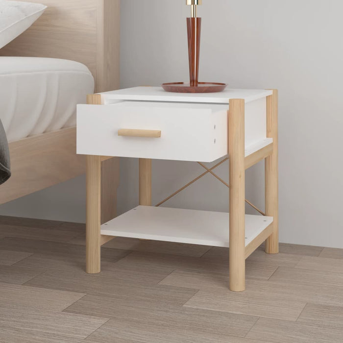 Tavolino da Letto Bianco 42x38x45 cm in Legno Multistrato 345654