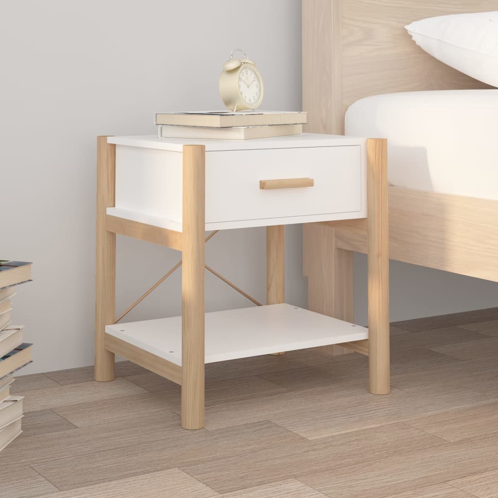 Tavolino da Letto Bianco 42x38x45 cm in Legno Multistrato 345654