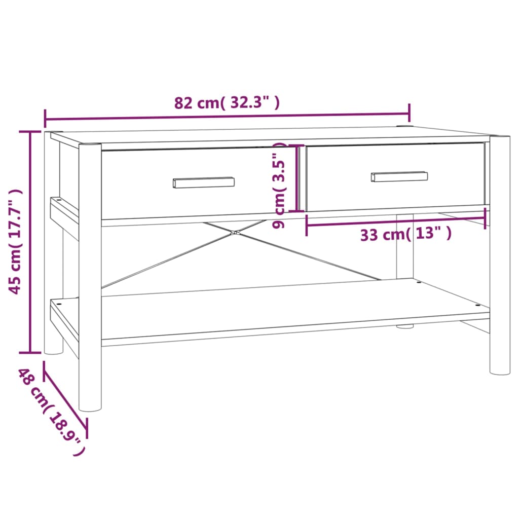 Tavolino da Salotto Bianco 82x38x45 cm in Legno Multistrato