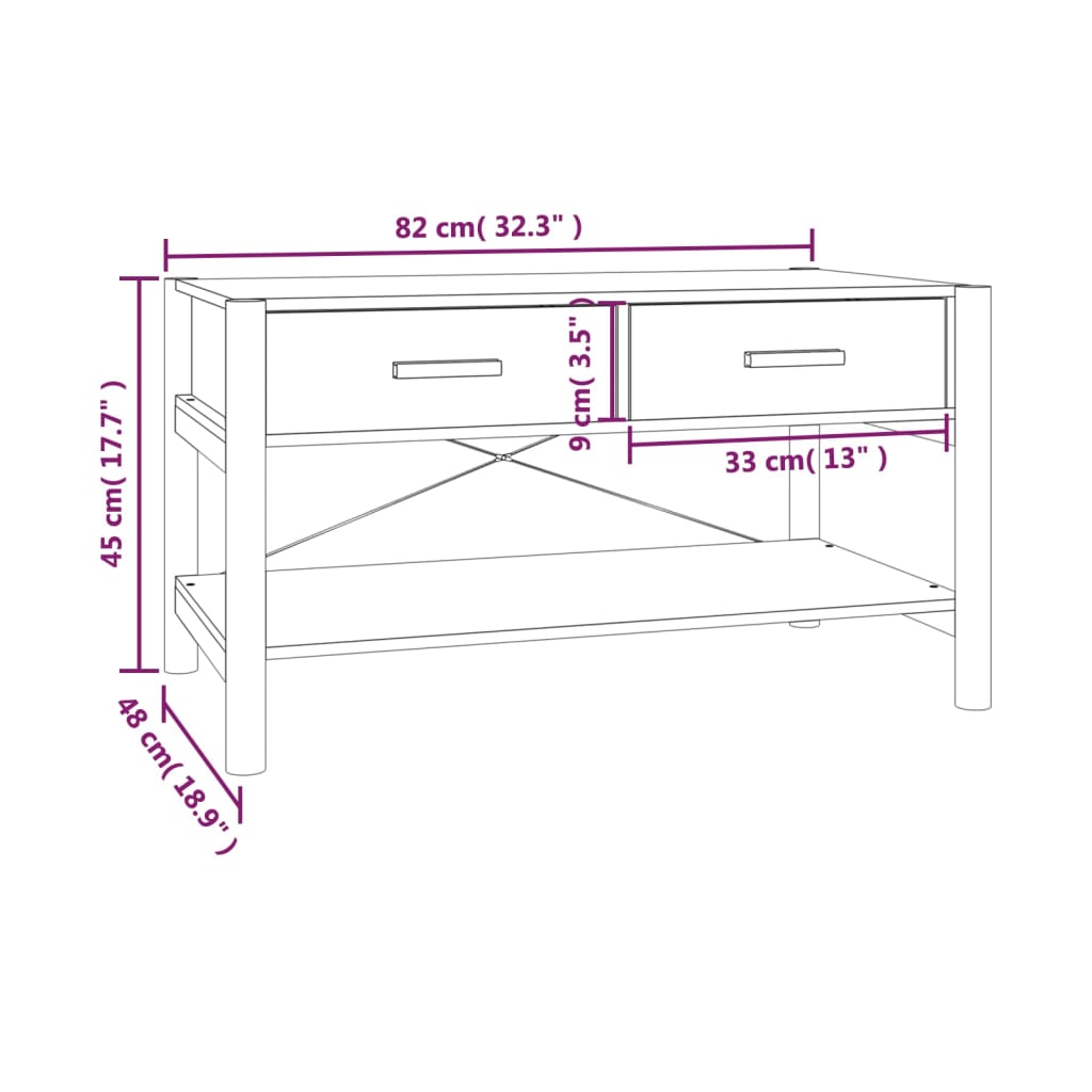 Tavolino da Salotto 82x48x45 cm in Legno Multistrato