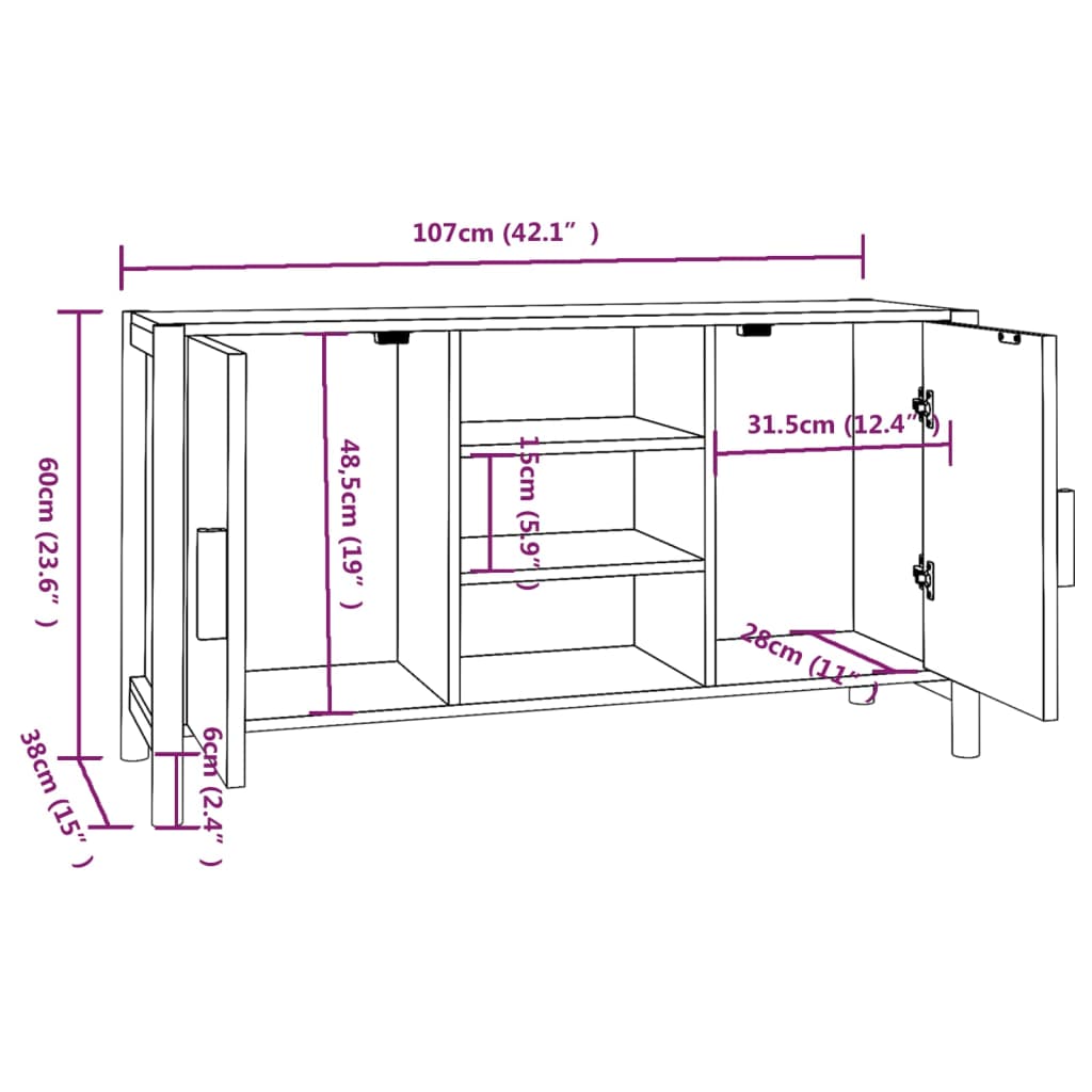 Credenza Bianca 107x38x60 cm in Legno Multistrato 345678