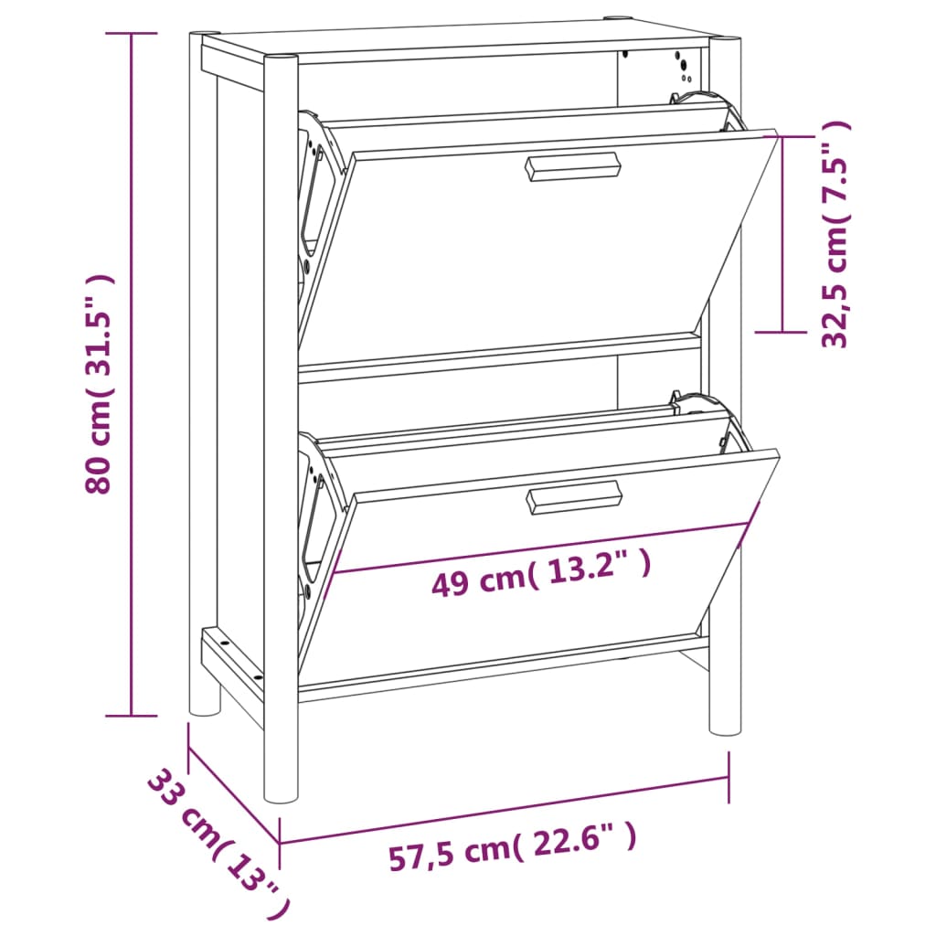 Scarpiera Bianca 57,5x33x80 cm in Legno Multistrato