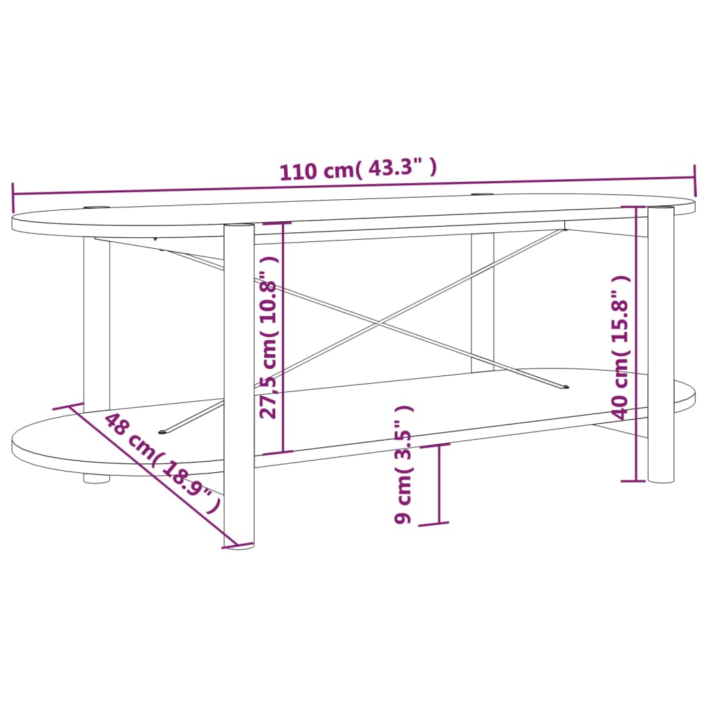 Tavolino da Salotto Bianco 110x48x40 cm in Legno Multistrato