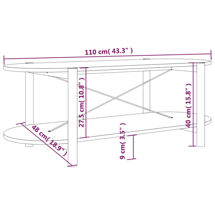 Tavolino da Salotto Nero 110x48x40 cm in Legno Multistrato