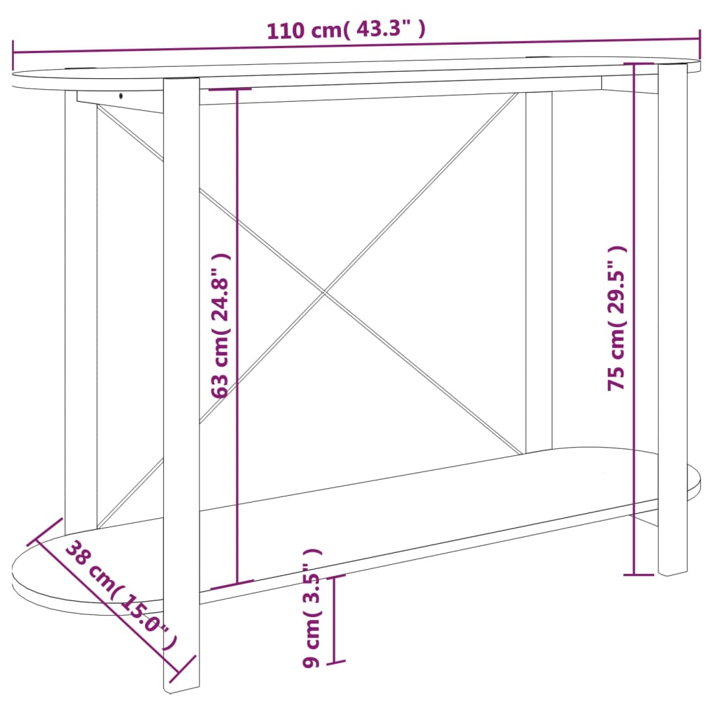 Tavolino Consolle Nero 110x38x75 cm in Legno Multistrato