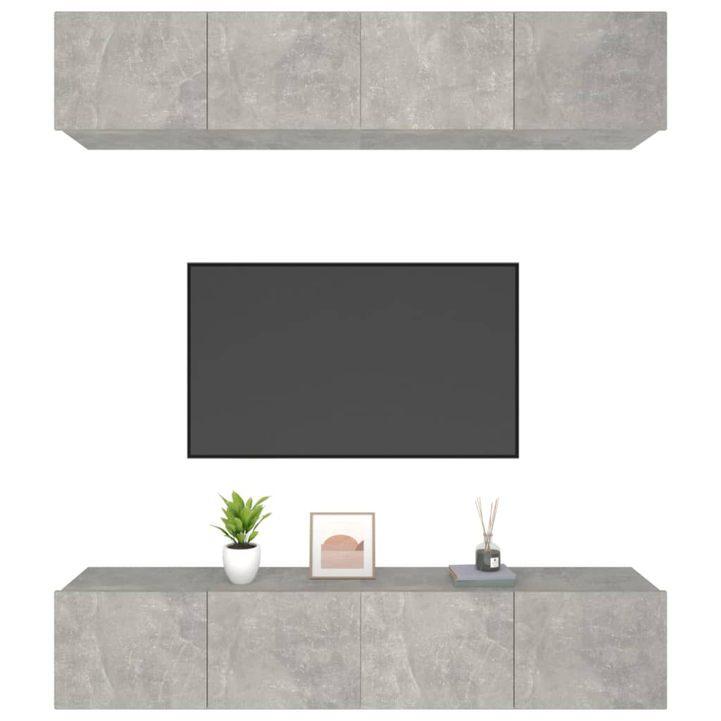 Mobili TV 4 pz Grigio Cemento 80x30x30 cm in Legno Multistrato cod mxl 20218