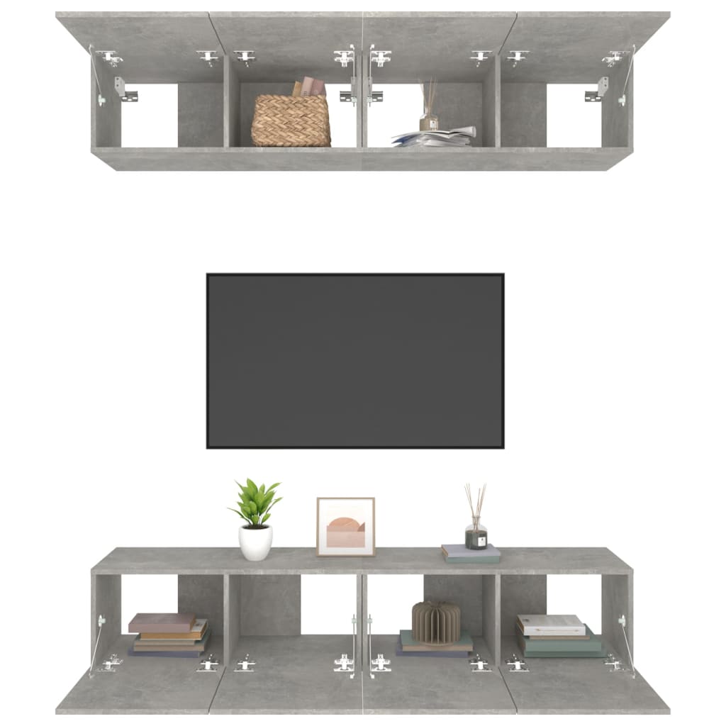 Mobili TV 4 pz Grigio Cemento 80x30x30 cm in Legno Multistrato cod mxl 20218