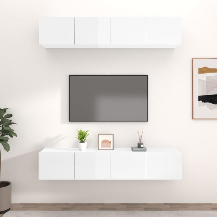 Mobili TV 4 pz Bianco Lucido 80x30x30 cm in Legno Multistrato 3114186