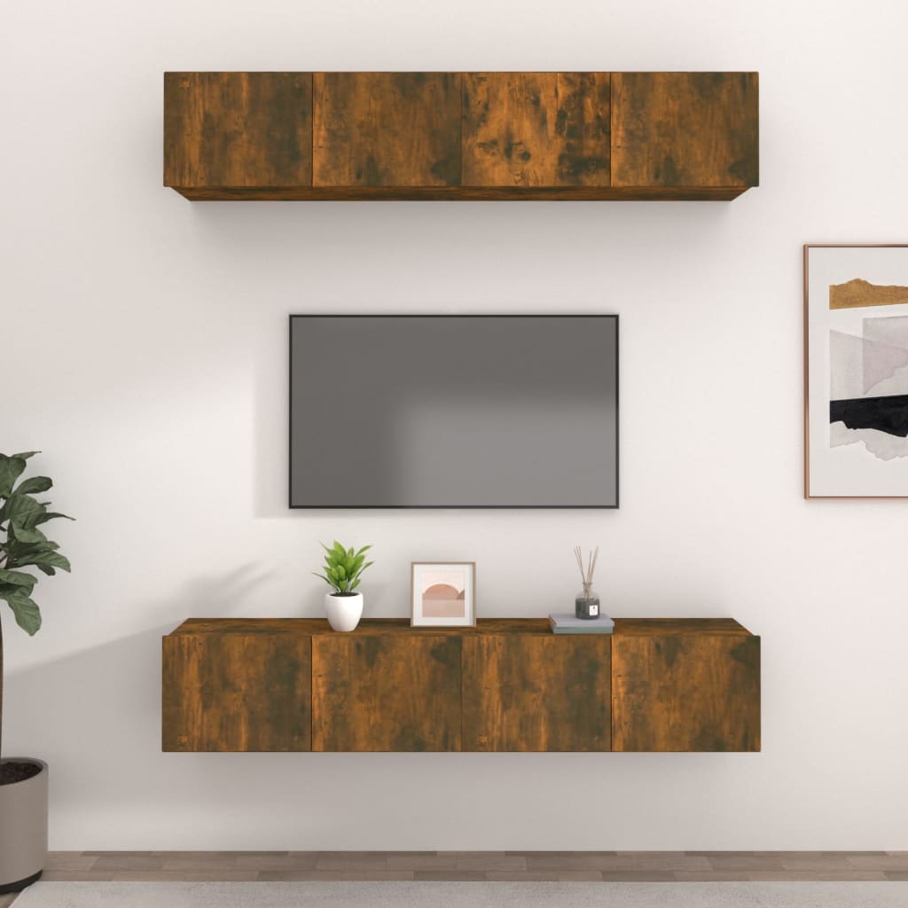 Mobili TV 4 pz Rovere Fumo 80x30x30 cm in Legno Multistrato cod mxl 12126