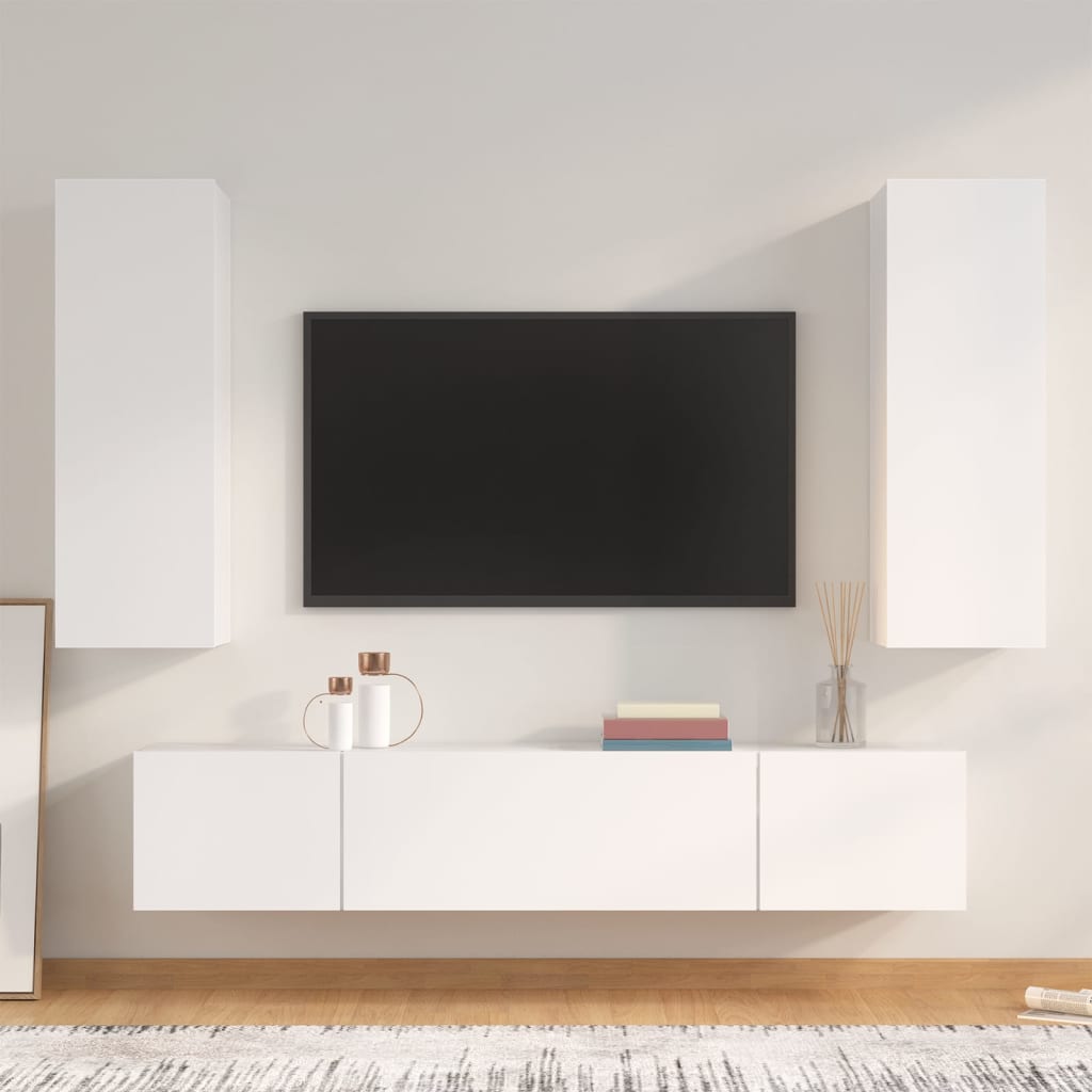 Set di Mobili Porta TV 4 pz Bianco in Legno Multistrato 3114198