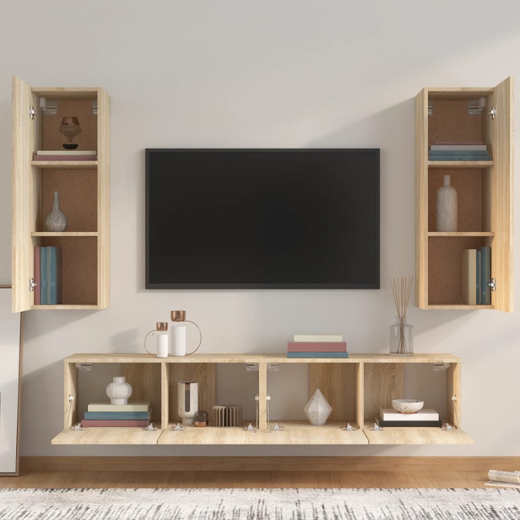 Set di Mobili Porta TV 4 pz Rovere Sonoma in Legno Multistrato cod mxl 11939