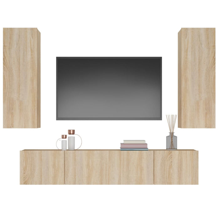 Set di Mobili Porta TV 4 pz Rovere Sonoma in Legno Multistrato cod mxl 11939