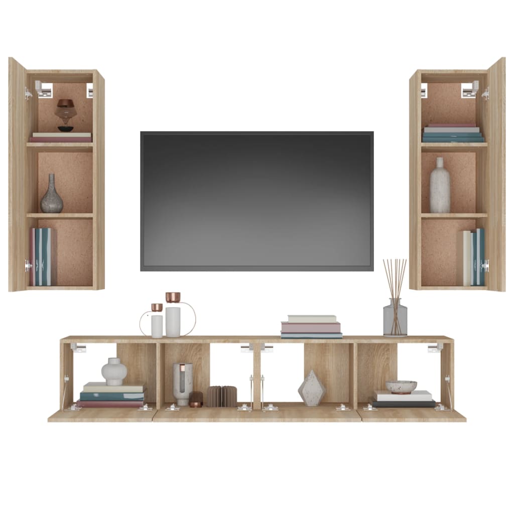 Set di Mobili Porta TV 4 pz Rovere Sonoma in Legno Multistrato cod mxl 11939