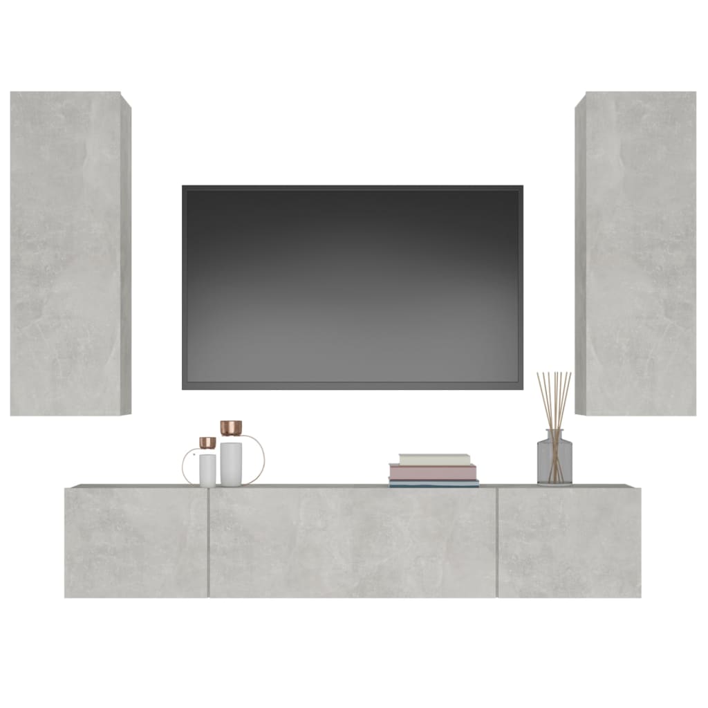 Set di Mobili Porta TV 4 pz Grigio Cemento in Legno Multistrato cod mxl 34019