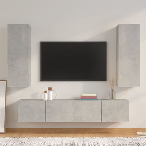 Set di Mobili Porta TV 4 pz Grigio Cemento in Legno Multistrato cod mxl 34019