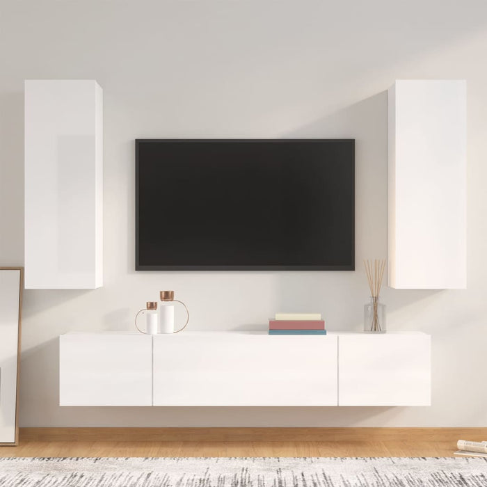 Set di Mobili Porta TV 4 pz Bianco Lucido in Legno Multistrato 3114202