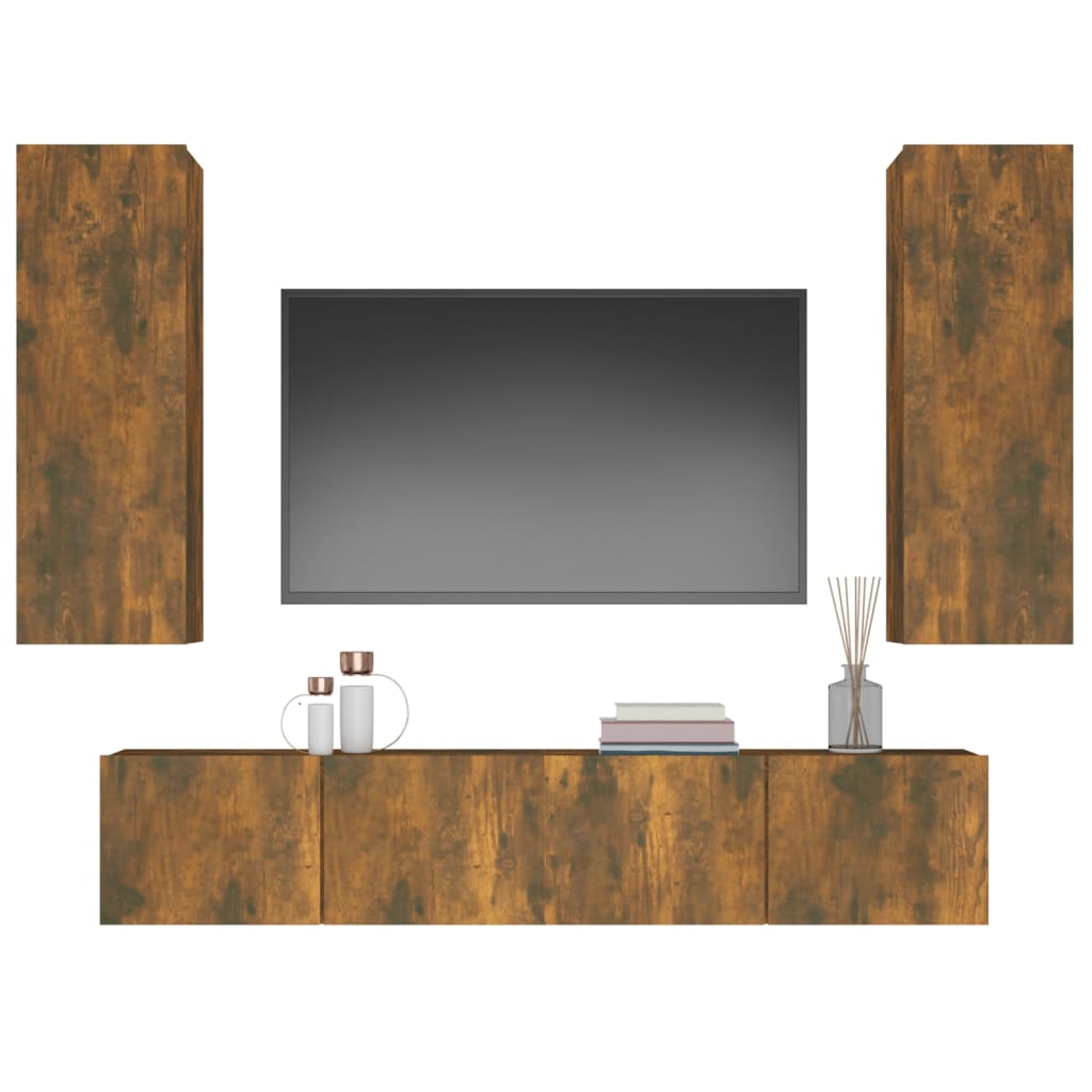 Set di Mobili Porta TV 4 pz Rovere Fumo in Legno Multistrato 3114203