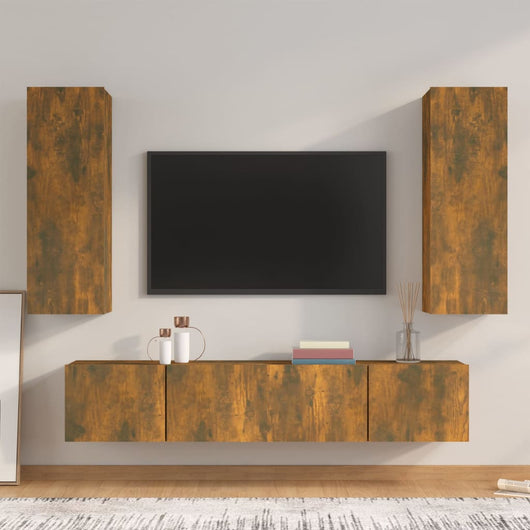 Set di Mobili Porta TV 4 pz Rovere Fumo in Legno Multistrato 3114203