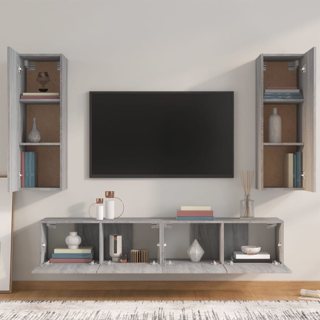 Set di Mobili Porta TV 4 pz Grigio Sonoma in Legno Multistrato cod mxl 20258