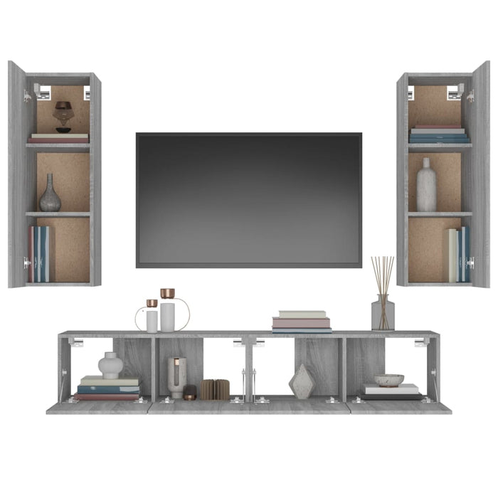 Set di Mobili Porta TV 4 pz Grigio Sonoma in Legno Multistrato cod mxl 20258