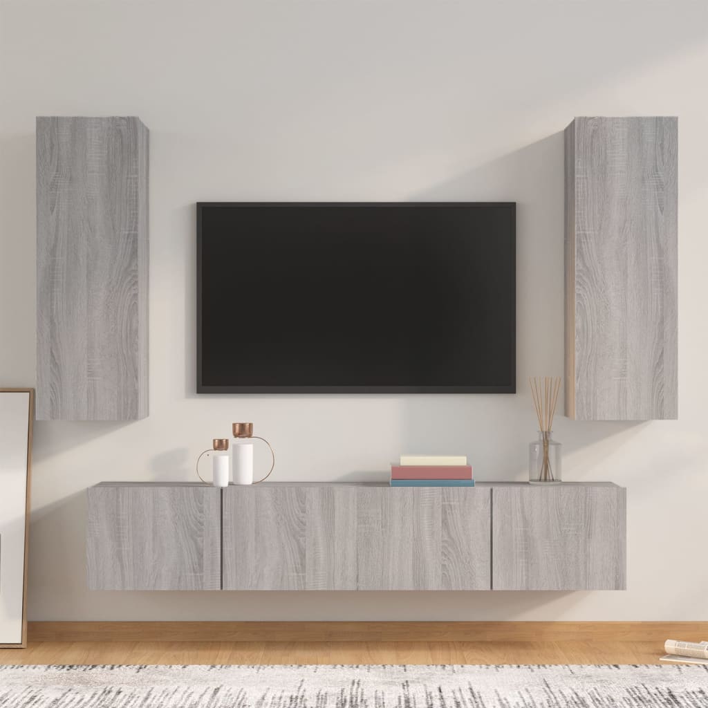 Set di Mobili Porta TV 4 pz Grigio Sonoma in Legno Multistrato cod mxl 20258