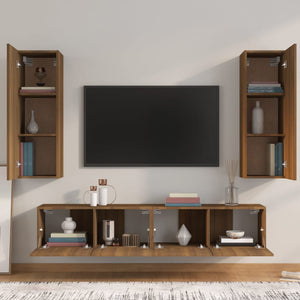 Set Mobili Porta TV 4 pz Rovere Marrone in Legno Multistrato cod mxl 9053