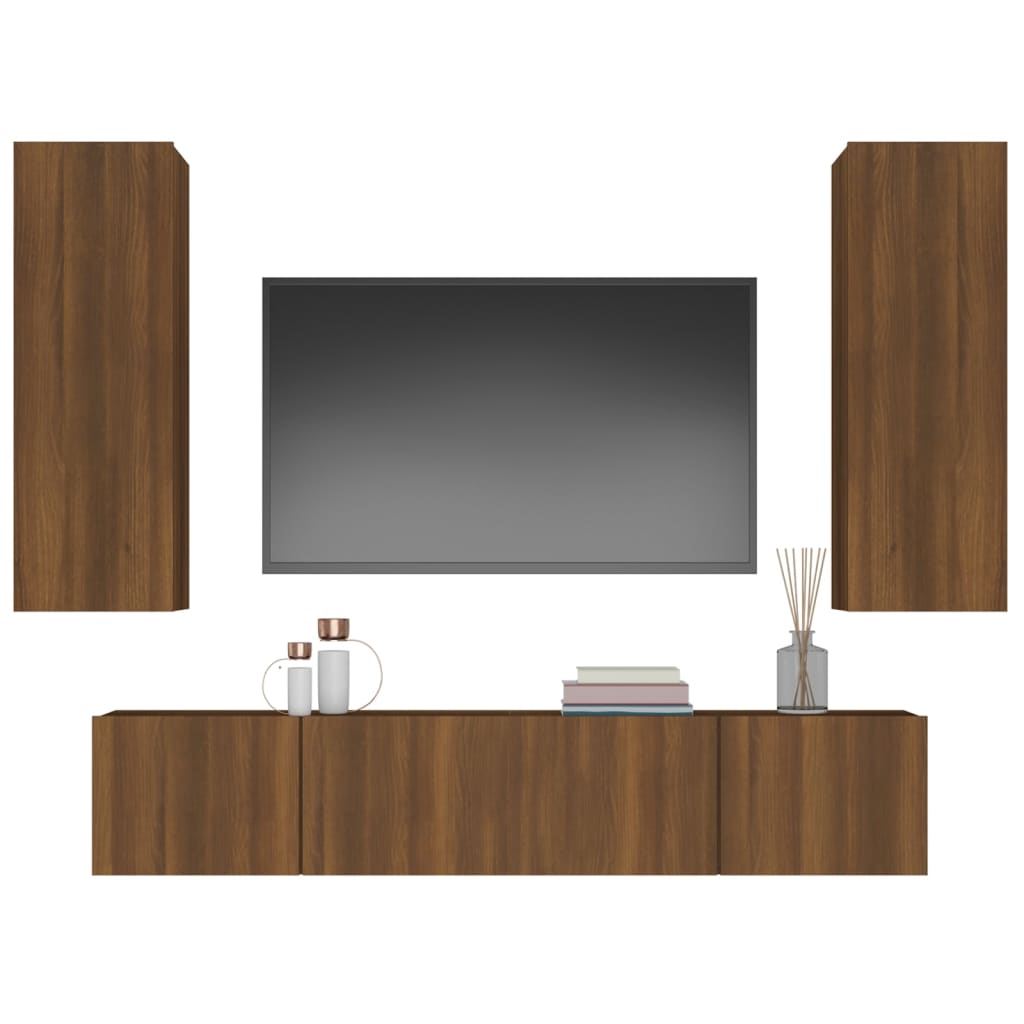 Set Mobili Porta TV 4 pz Rovere Marrone in Legno Multistrato cod mxl 9053