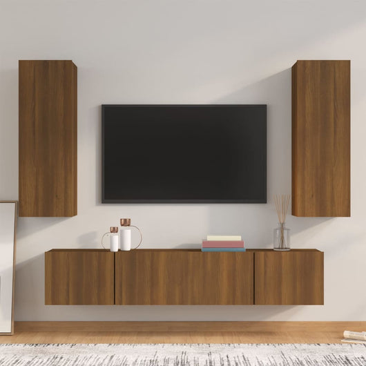 Set Mobili Porta TV 4 pz Rovere Marrone in Legno Multistrato cod mxl 9053