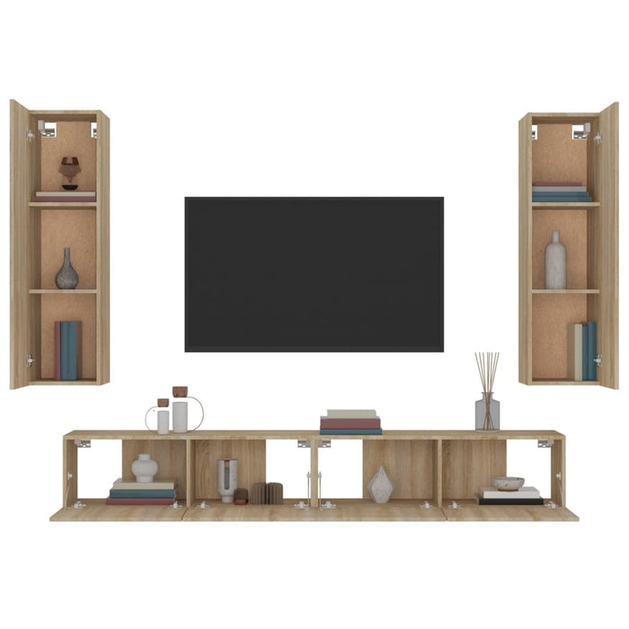 Set di Mobili Porta TV 4 pz Rovere Sonoma in Legno Multistrato 3114208