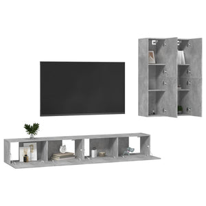 Set di Mobili Porta TV 4 pz Grigio Cemento in Legno Multistrato cod mxl 58465