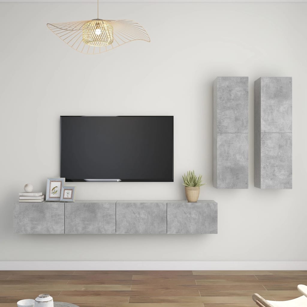 Set di Mobili Porta TV 4 pz Grigio Cemento in Legno Multistrato cod mxl 58465