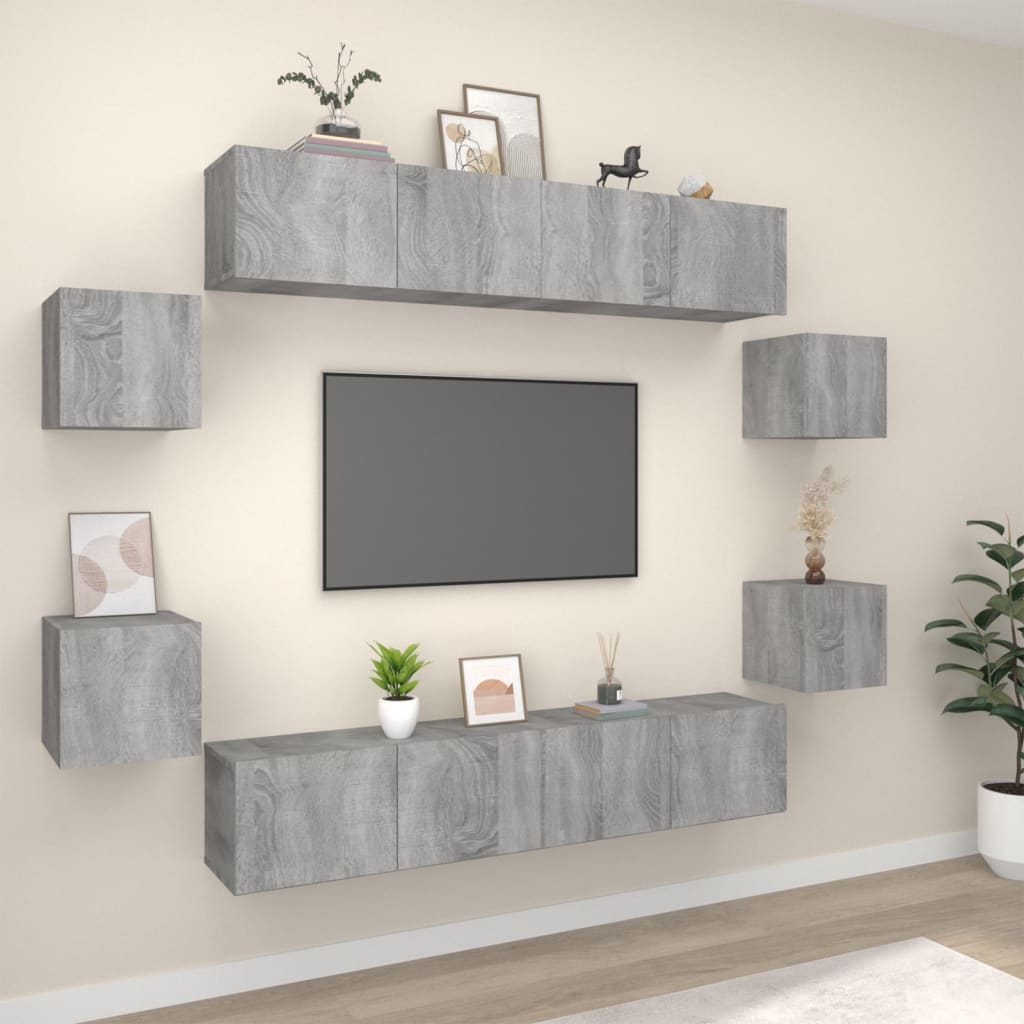 Set Mobili Porta TV 8pz Grigio Sonoma in Legno Multistrato cod mxl 20246