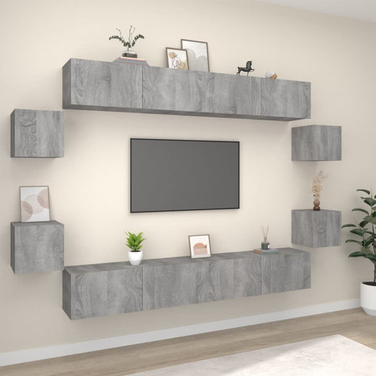 Set Mobili Porta TV 8pz Grigio Sonoma in Legno Multistrato cod mxl 20691