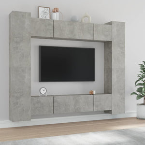 Set Mobili Porta TV 8pz Grigio Cemento in Legno Multistrato 3114233