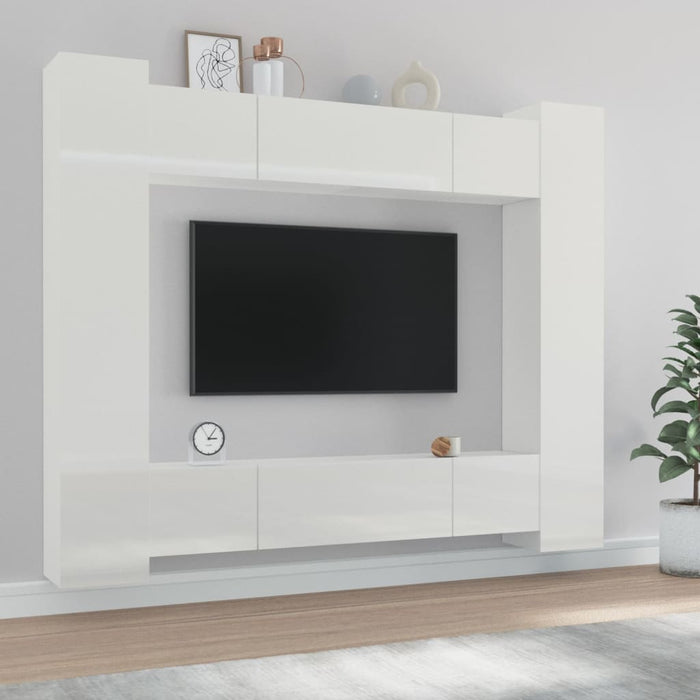 Set Mobili Porta TV 8pz Bianco Lucido in Legno Multistrato cod mxl 20228