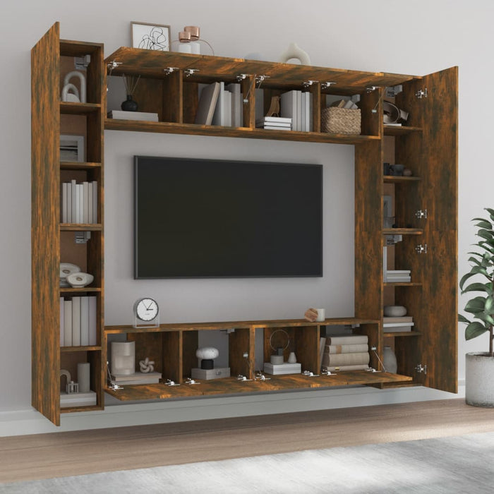 Set Mobili Porta TV 8pz Rovere Fumo in Legno Multistrato 3114235