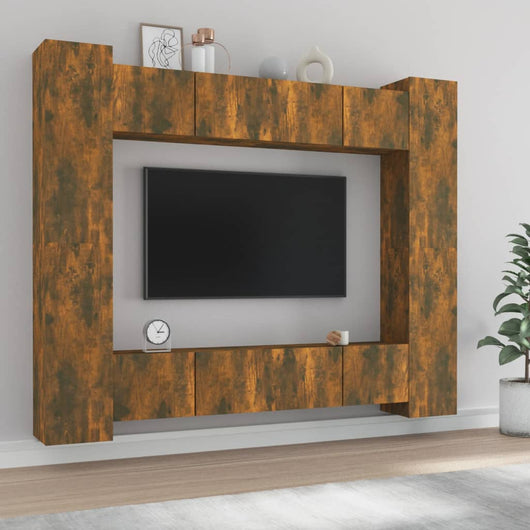 Set Mobili Porta TV 8pz Rovere Fumo in Legno Multistrato cod mxl 12190