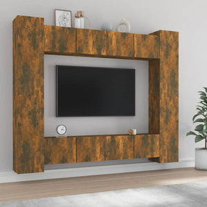 Set Mobili Porta TV 8pz Rovere Fumo in Legno Multistrato 3114235