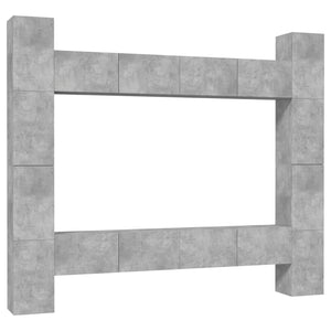 Set Mobili Porta TV 8pz Grigio Cemento in Legno Multistrato 3114241