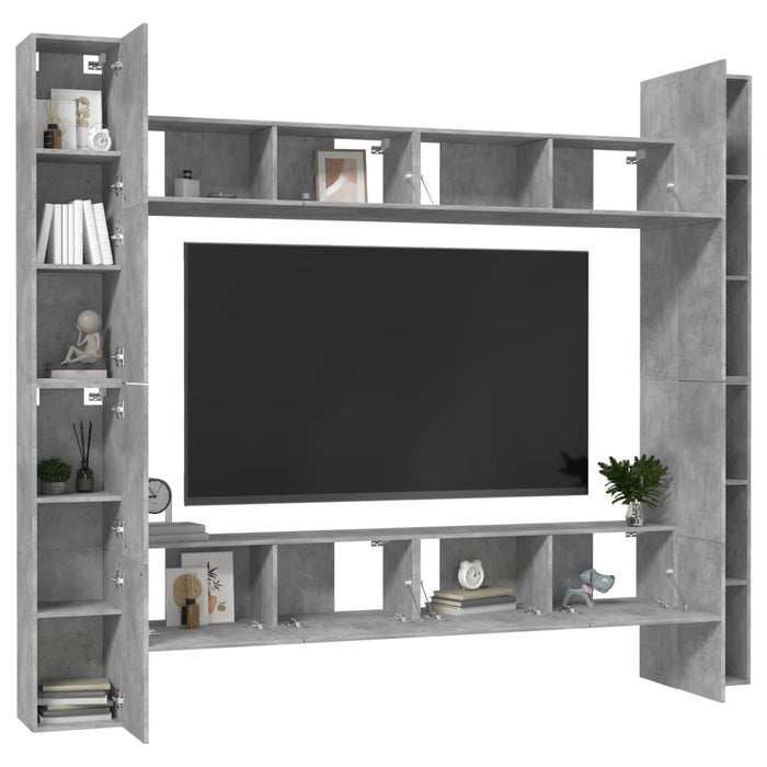 Set Mobili Porta TV 8pz Grigio Cemento in Legno Multistrato 3114241