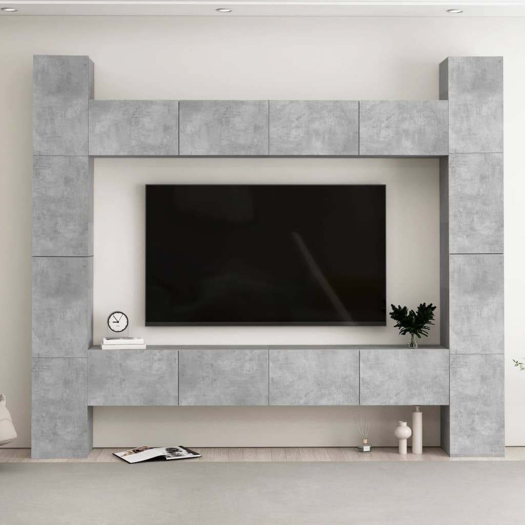 Set Mobili Porta TV 8pz Grigio Cemento in Legno Multistrato 3114241