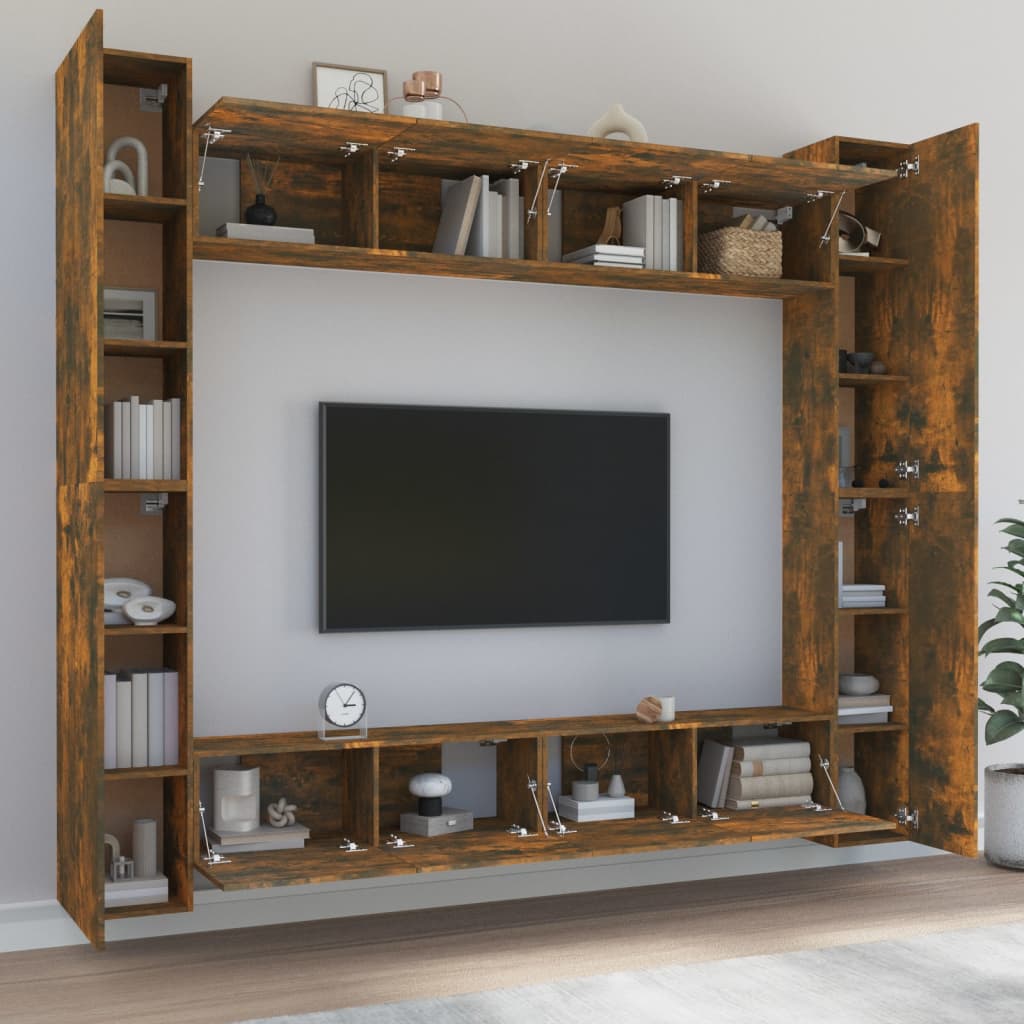 Set Mobili Porta TV 8pz Rovere Fumo in Legno Multistrato 3114243