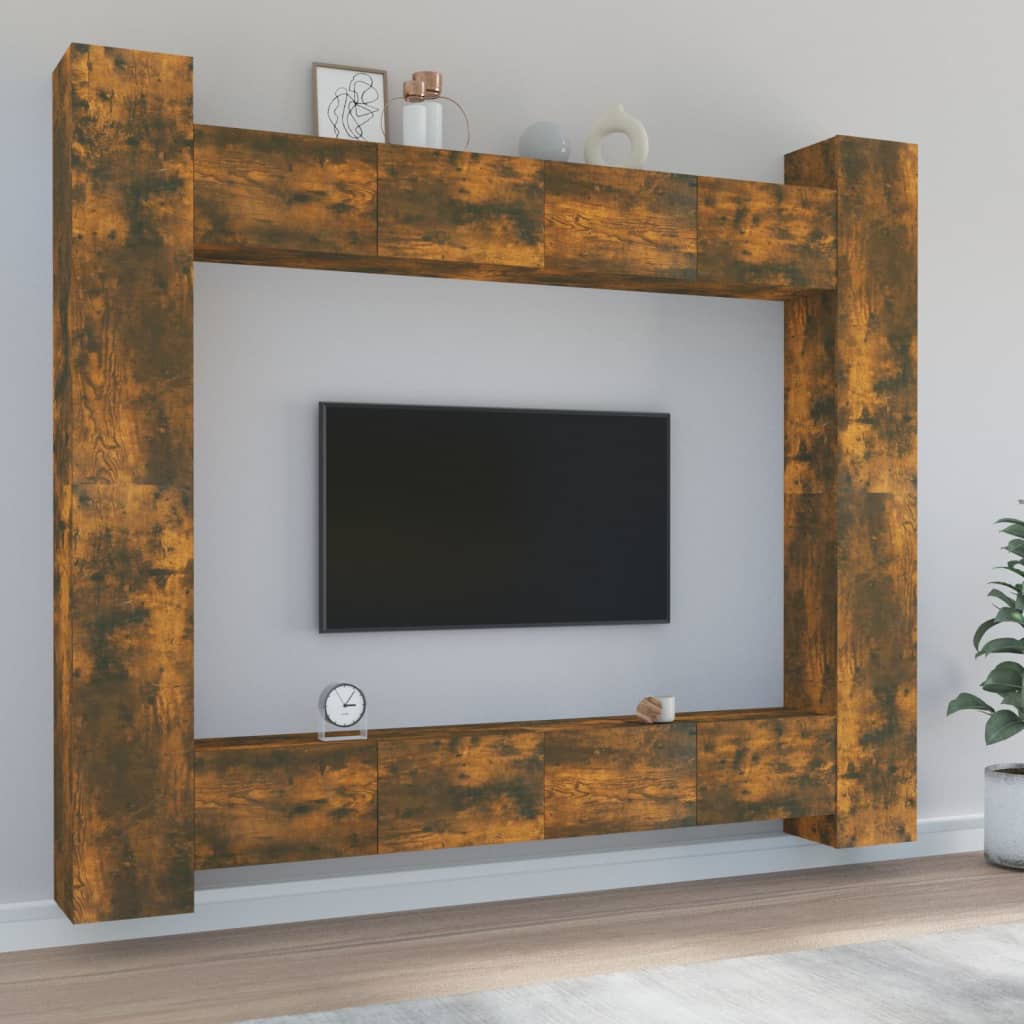 Set Mobili Porta TV 8pz Rovere Fumo in Legno Multistrato 3114243