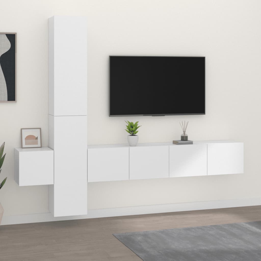 Set di Mobili Porta TV 5 pz Bianco in Legno Multistrato cod mxl 33944