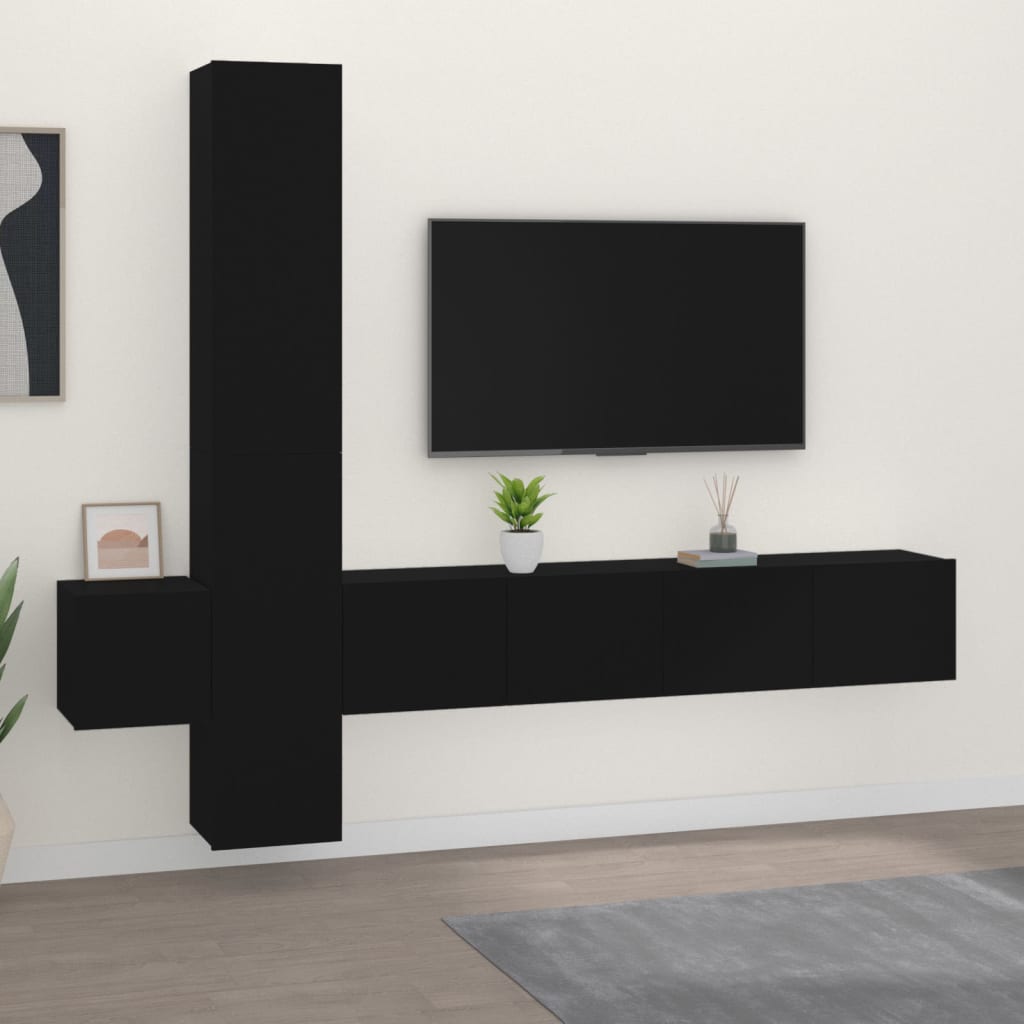 Set di Mobili Porta TV 5 pz Nero in Legno Multistrato 3114247