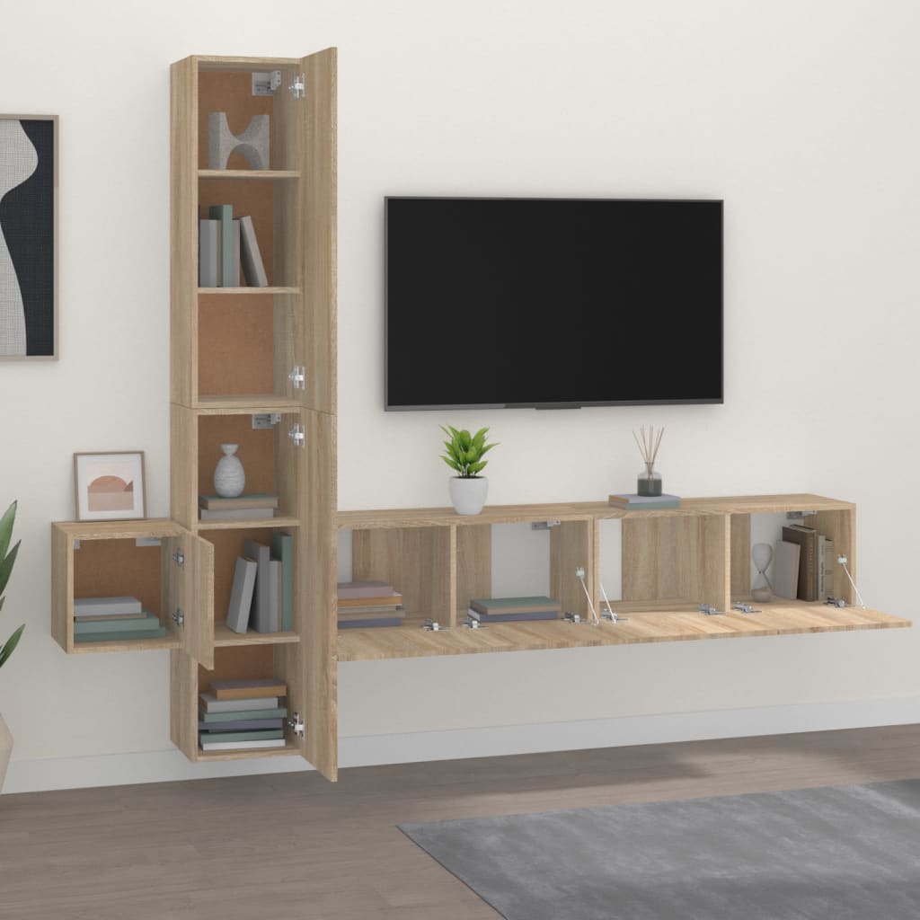 Set di Mobili Porta TV 5 pz Rovere Sonoma in Legno Multistrato 3114248