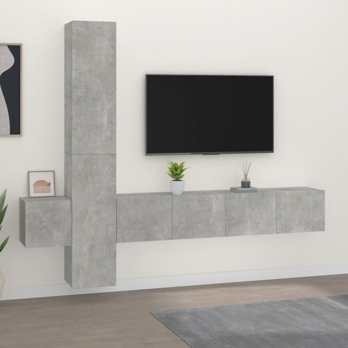 Set di Mobili Porta TV 5 pz Grigio Cemento in Legno Multistrato 3114249